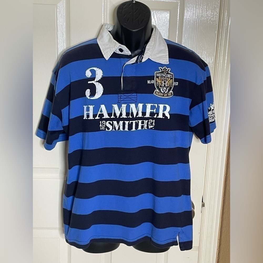 Hammersmith Men's Blue Striped Luxury Cotton Casual Polo Shirt Sz. XXL